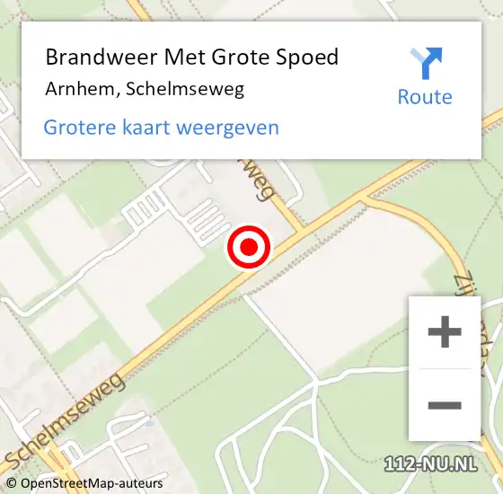 Locatie op kaart van de 112 melding: Brandweer Met Grote Spoed Naar Arnhem, Schelmseweg op 14 november 2023 09:23
