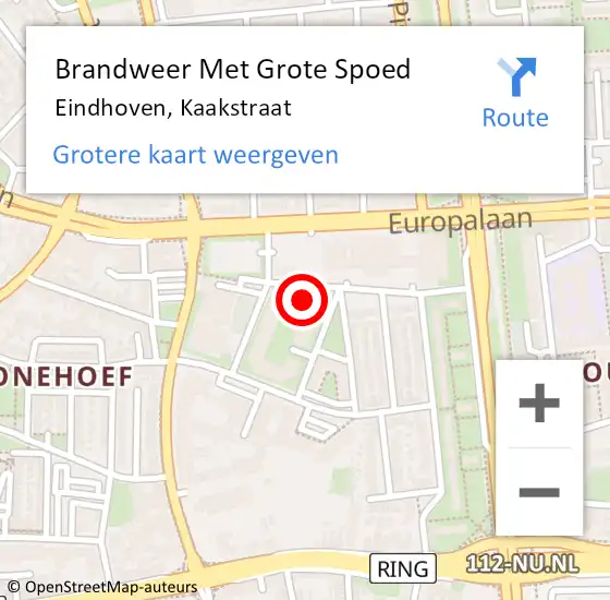 Locatie op kaart van de 112 melding: Brandweer Met Grote Spoed Naar Eindhoven, Kaakstraat op 14 november 2023 09:37