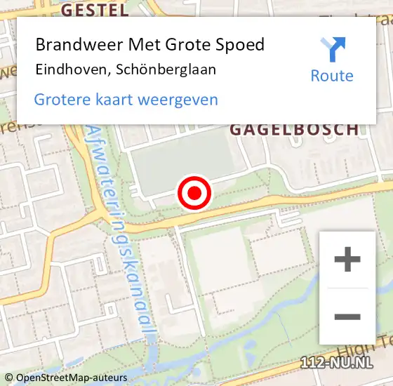 Locatie op kaart van de 112 melding: Brandweer Met Grote Spoed Naar Eindhoven, Schönberglaan op 14 november 2023 09:41