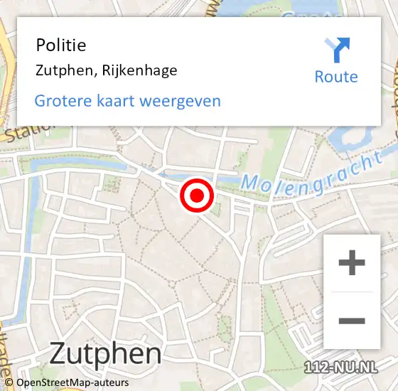 Locatie op kaart van de 112 melding: Politie Zutphen, Rijkenhage op 14 november 2023 09:54