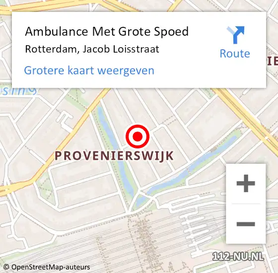 Locatie op kaart van de 112 melding: Ambulance Met Grote Spoed Naar Rotterdam, Jacob Loisstraat op 14 november 2023 10:39