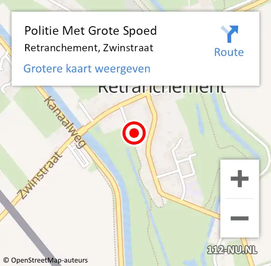 Locatie op kaart van de 112 melding: Politie Met Grote Spoed Naar Retranchement, Zwinstraat op 14 november 2023 10:46