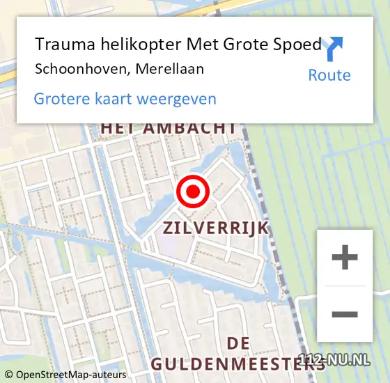 Locatie op kaart van de 112 melding: Trauma helikopter Met Grote Spoed Naar Schoonhoven, Merellaan op 14 november 2023 11:18