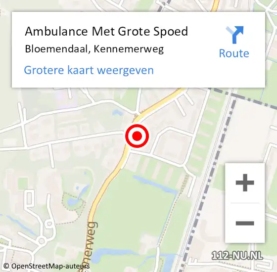 Locatie op kaart van de 112 melding: Ambulance Met Grote Spoed Naar Bloemendaal, Kennemerweg op 14 november 2023 11:22