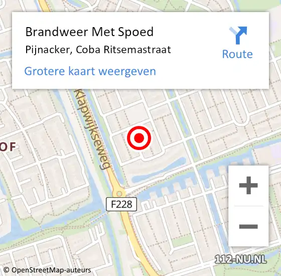 Locatie op kaart van de 112 melding: Brandweer Met Spoed Naar Pijnacker, Coba Ritsemastraat op 14 november 2023 11:25