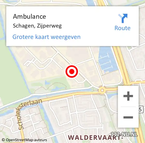 Locatie op kaart van de 112 melding: Ambulance Schagen, Zijperweg op 14 november 2023 11:36