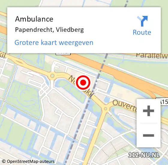 Locatie op kaart van de 112 melding: Ambulance Papendrecht, Vliedberg op 14 november 2023 11:40