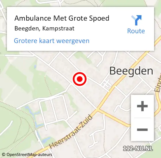 Locatie op kaart van de 112 melding: Ambulance Met Grote Spoed Naar Beegden, Kampstraat op 14 november 2023 11:48
