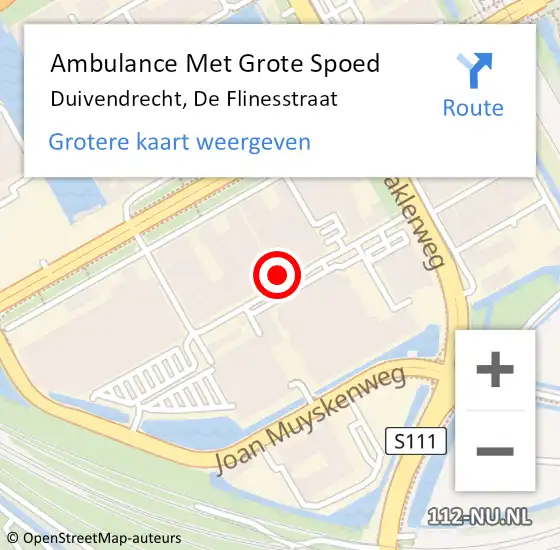 Locatie op kaart van de 112 melding: Ambulance Met Grote Spoed Naar Duivendrecht, De Flinesstraat op 14 november 2023 11:53