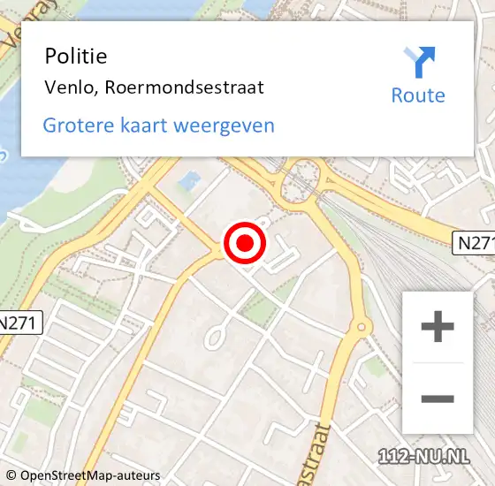 Locatie op kaart van de 112 melding: Politie Venlo, Roermondsestraat op 14 november 2023 12:10