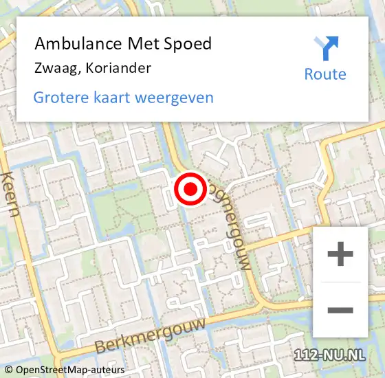 Locatie op kaart van de 112 melding: Ambulance Met Spoed Naar Zwaag, Koriander op 14 november 2023 12:12