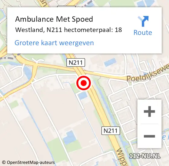 Locatie op kaart van de 112 melding: Ambulance Met Spoed Naar Westland, N211 hectometerpaal: 18 op 14 november 2023 12:33