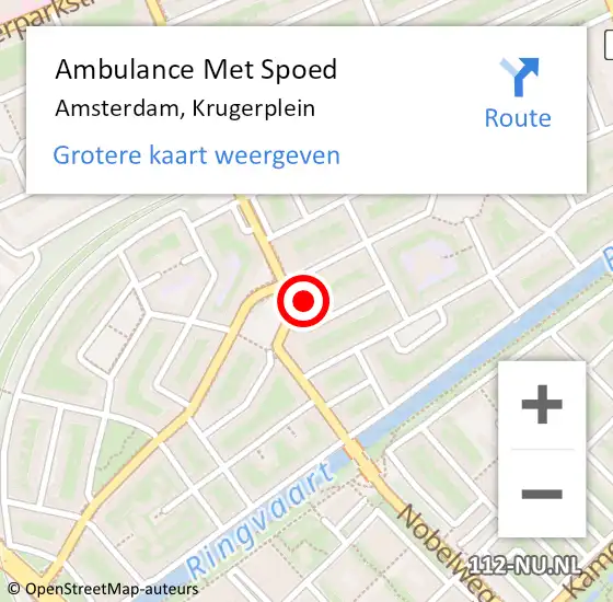 Locatie op kaart van de 112 melding: Ambulance Met Spoed Naar Amsterdam, Krugerplein op 14 november 2023 13:03