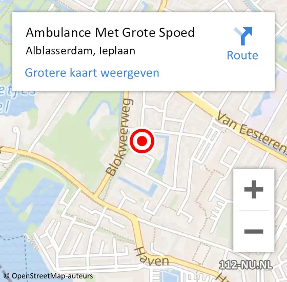 Locatie op kaart van de 112 melding: Ambulance Met Grote Spoed Naar Alblasserdam, Ieplaan op 14 november 2023 13:04