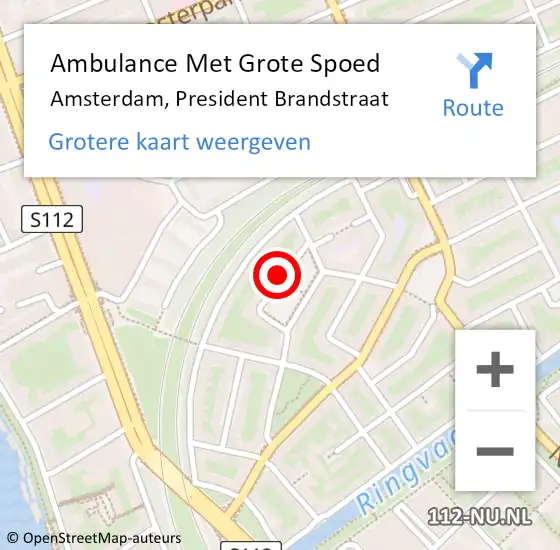 Locatie op kaart van de 112 melding: Ambulance Met Grote Spoed Naar Amsterdam, President Brandstraat op 14 november 2023 13:18