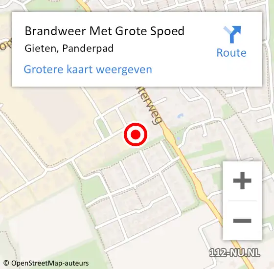 Locatie op kaart van de 112 melding: Brandweer Met Grote Spoed Naar Gieten, Panderpad op 14 november 2023 13:44