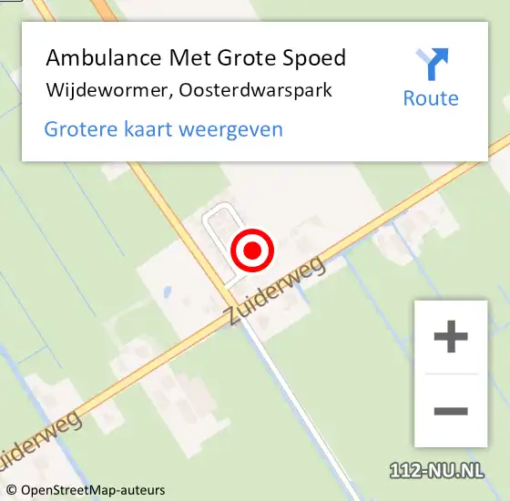 Locatie op kaart van de 112 melding: Ambulance Met Grote Spoed Naar Wijdewormer, Oosterdwarspark op 14 november 2023 13:44