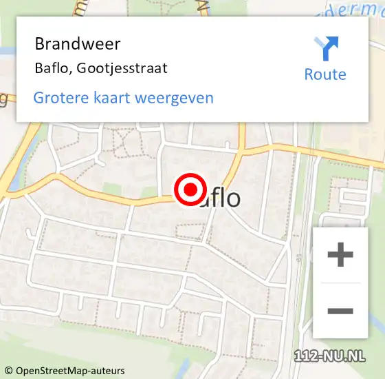 Locatie op kaart van de 112 melding: Brandweer Baflo, Gebroeders Gootjesstraat op 15 september 2014 11:36