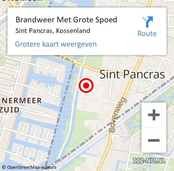 Locatie op kaart van de 112 melding: Brandweer Met Grote Spoed Naar Sint Pancras, Kossenland op 14 november 2023 13:59
