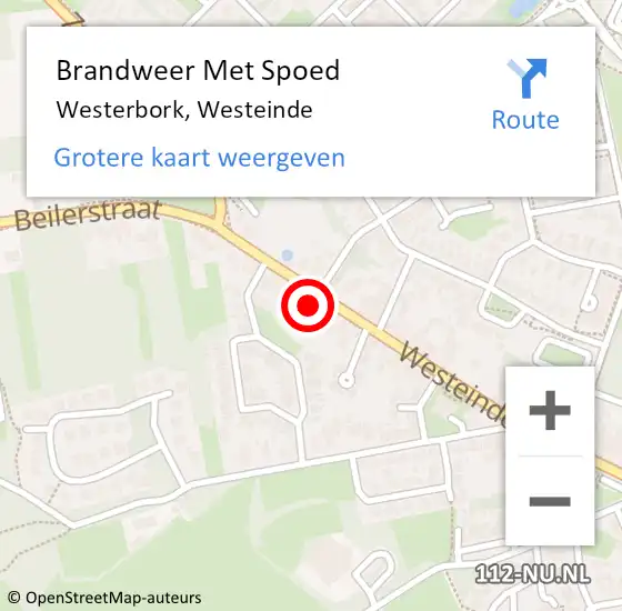 Locatie op kaart van de 112 melding: Brandweer Met Spoed Naar Westerbork, Westeinde op 14 november 2023 14:17