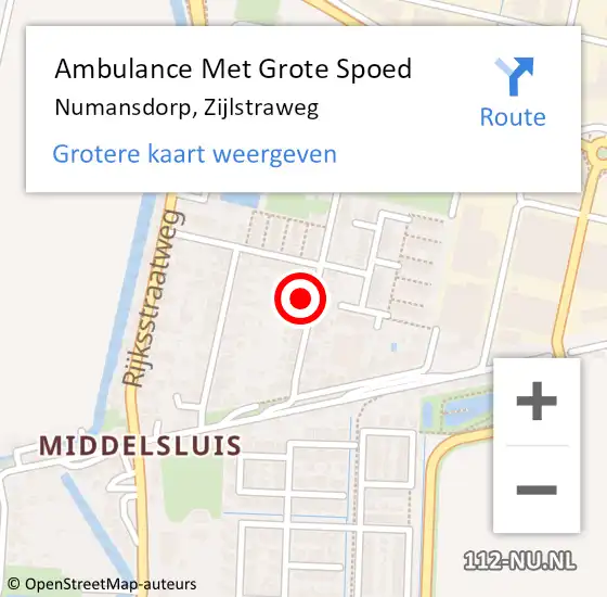 Locatie op kaart van de 112 melding: Ambulance Met Grote Spoed Naar Numansdorp, Zijlstraweg op 14 november 2023 14:31