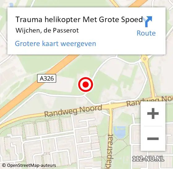 Locatie op kaart van de 112 melding: Trauma helikopter Met Grote Spoed Naar Wijchen, de Passerot op 14 november 2023 14:47