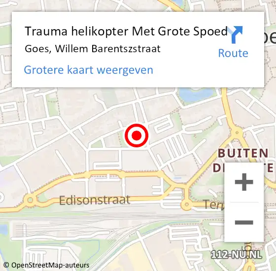 Locatie op kaart van de 112 melding: Trauma helikopter Met Grote Spoed Naar Goes, Willem Barentszstraat op 14 november 2023 14:48