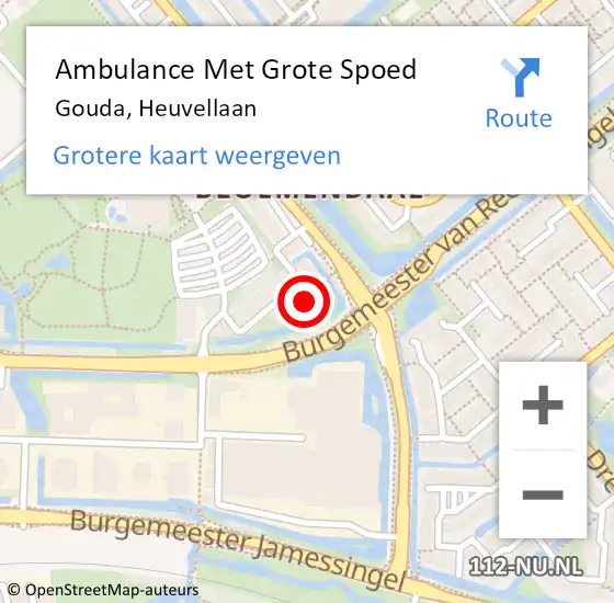 Locatie op kaart van de 112 melding: Ambulance Met Grote Spoed Naar Gouda, Heuvellaan op 14 november 2023 15:08