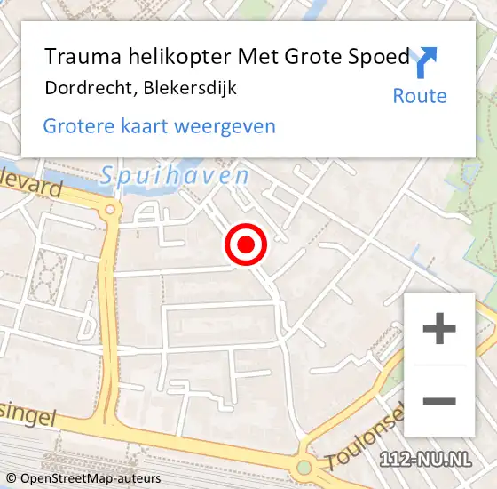 Locatie op kaart van de 112 melding: Trauma helikopter Met Grote Spoed Naar Dordrecht, Blekersdijk op 14 november 2023 15:09