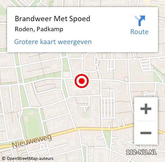 Locatie op kaart van de 112 melding: Brandweer Met Spoed Naar Roden, Padkamp op 14 november 2023 15:31