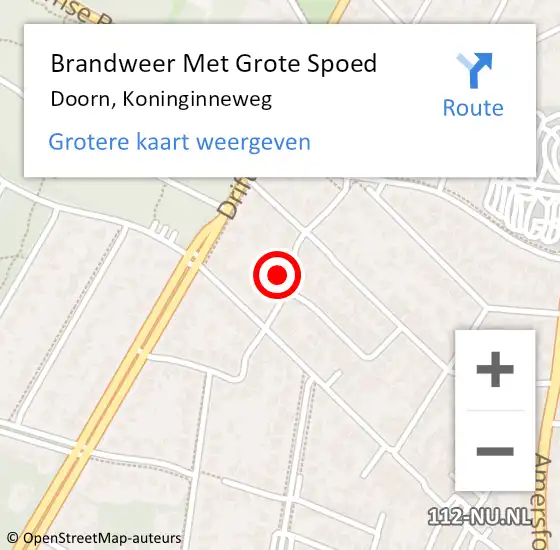 Locatie op kaart van de 112 melding: Brandweer Met Grote Spoed Naar Doorn, Koninginneweg op 14 november 2023 16:35