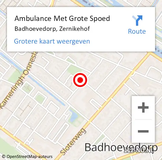 Locatie op kaart van de 112 melding: Ambulance Met Grote Spoed Naar Badhoevedorp, Zernikehof op 14 november 2023 16:41