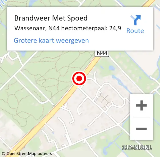 Locatie op kaart van de 112 melding: Brandweer Met Spoed Naar Wassenaar, N44 hectometerpaal: 24,9 op 14 november 2023 16:57