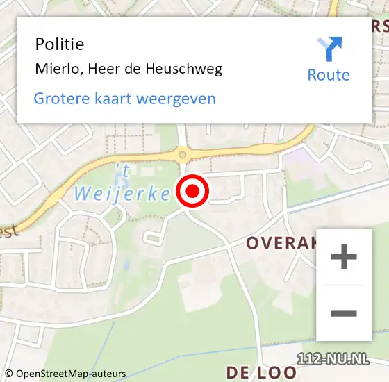 Locatie op kaart van de 112 melding: Politie Mierlo, Heer de Heuschweg op 14 november 2023 17:05