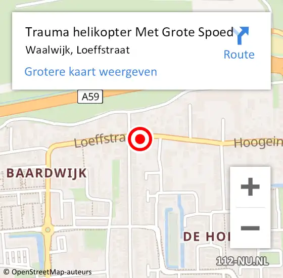 Locatie op kaart van de 112 melding: Trauma helikopter Met Grote Spoed Naar Waalwijk, Loeffstraat op 14 november 2023 17:16