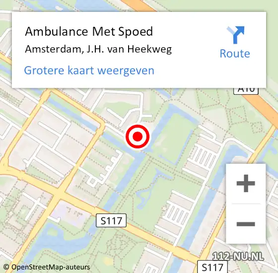 Locatie op kaart van de 112 melding: Ambulance Met Spoed Naar Amsterdam, J.H. van Heekweg op 14 november 2023 17:52