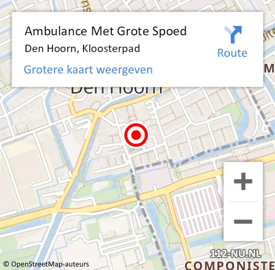 Locatie op kaart van de 112 melding: Ambulance Met Grote Spoed Naar Den Hoorn, Kloosterpad op 14 november 2023 17:56