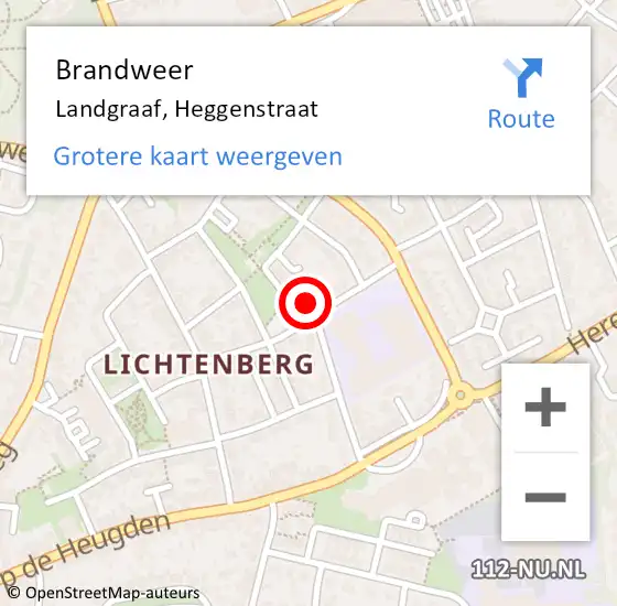 Locatie op kaart van de 112 melding: Brandweer Landgraaf, Heggenstraat op 14 november 2023 17:59