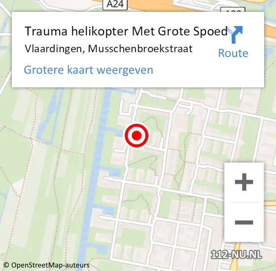 Locatie op kaart van de 112 melding: Trauma helikopter Met Grote Spoed Naar Vlaardingen, Musschenbroekstraat op 14 november 2023 17:59