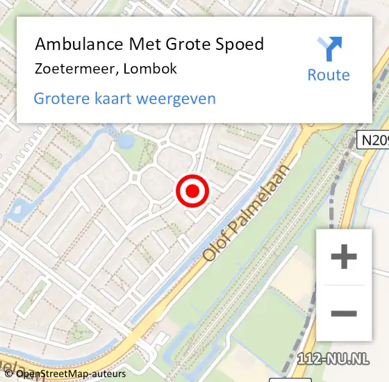 Locatie op kaart van de 112 melding: Ambulance Met Grote Spoed Naar Zoetermeer, Lombok op 14 november 2023 18:06