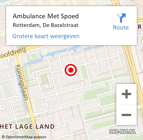 Locatie op kaart van de 112 melding: Ambulance Met Spoed Naar Rotterdam, De Bazelstraat op 14 november 2023 18:20