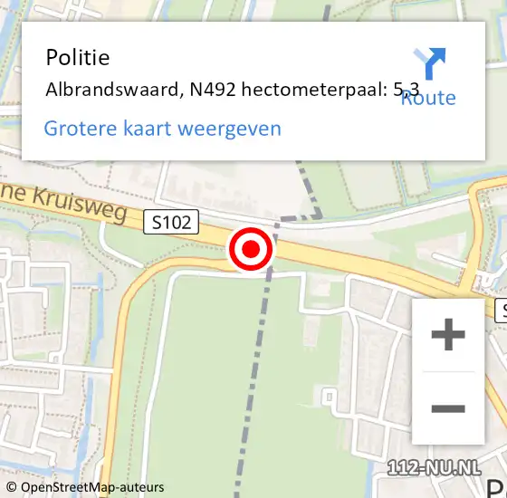 Locatie op kaart van de 112 melding: Politie Albrandswaard, N492 hectometerpaal: 5,3 op 14 november 2023 18:53