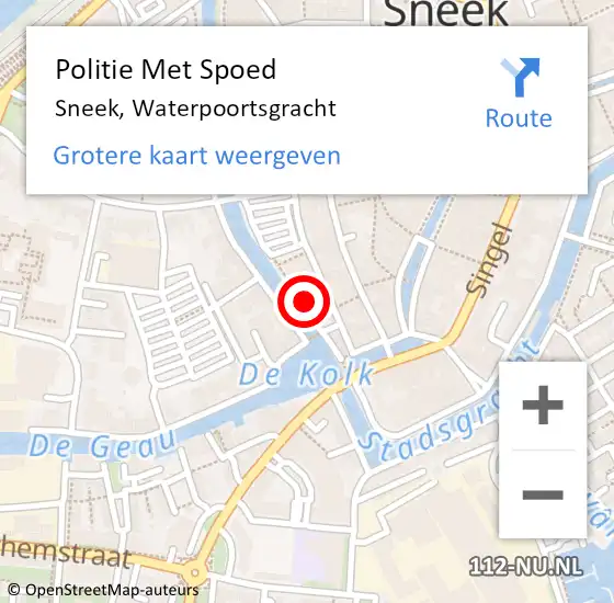 Locatie op kaart van de 112 melding: Politie Met Spoed Naar Sneek, Waterpoortsgracht op 14 november 2023 19:11