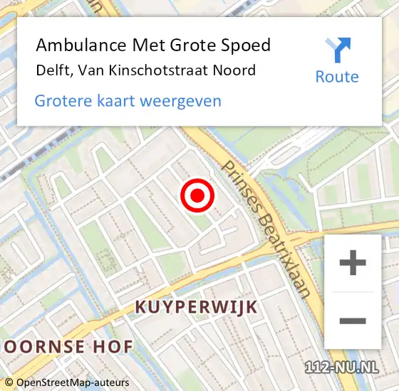 Locatie op kaart van de 112 melding: Ambulance Met Grote Spoed Naar Delft, Van Kinschotstraat Noord op 14 november 2023 19:13