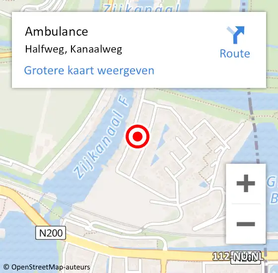 Locatie op kaart van de 112 melding: Ambulance Halfweg, Kanaalweg op 14 november 2023 19:24