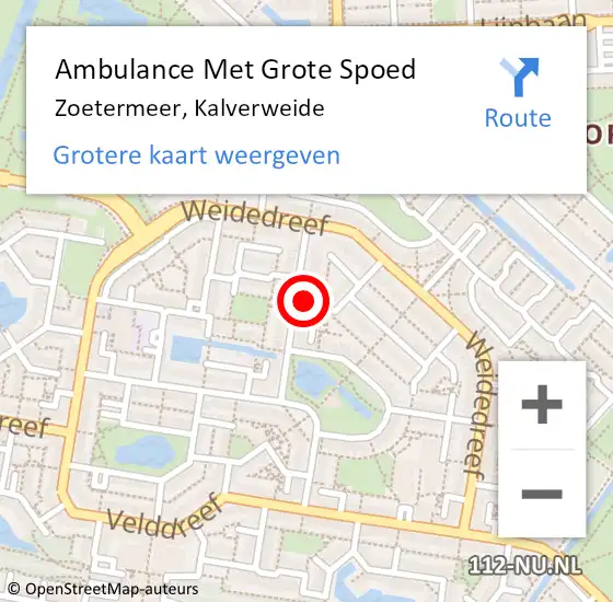 Locatie op kaart van de 112 melding: Ambulance Met Grote Spoed Naar Zoetermeer, Kalverweide op 14 november 2023 19:28