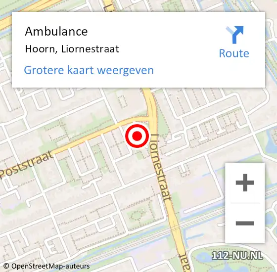 Locatie op kaart van de 112 melding: Ambulance Hoorn, Liornestraat op 14 november 2023 19:35