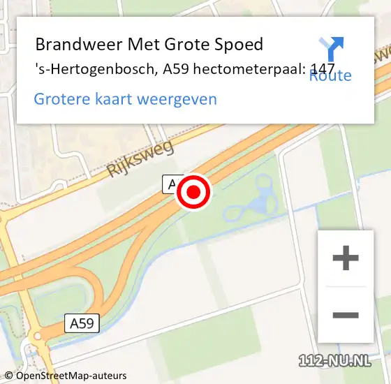 Locatie op kaart van de 112 melding: Brandweer Met Grote Spoed Naar 's-Hertogenbosch, A59 hectometerpaal: 147 op 14 november 2023 19:35
