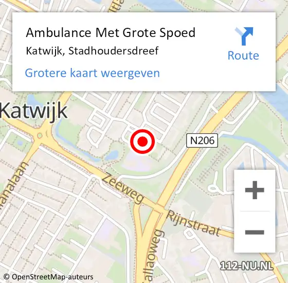 Locatie op kaart van de 112 melding: Ambulance Met Grote Spoed Naar Katwijk, Stadhoudersdreef op 14 november 2023 19:51