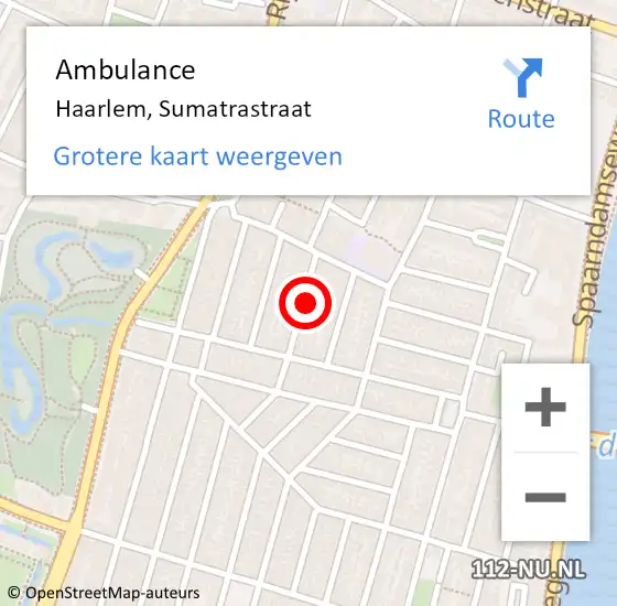 Locatie op kaart van de 112 melding: Ambulance Haarlem, Sumatrastraat op 14 november 2023 19:55